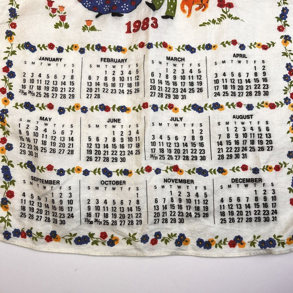 1983 Calendar Tea Towel 'Happiness Is' Vintage Linens Young Love 80's Kitchen - Picture 5 of 5